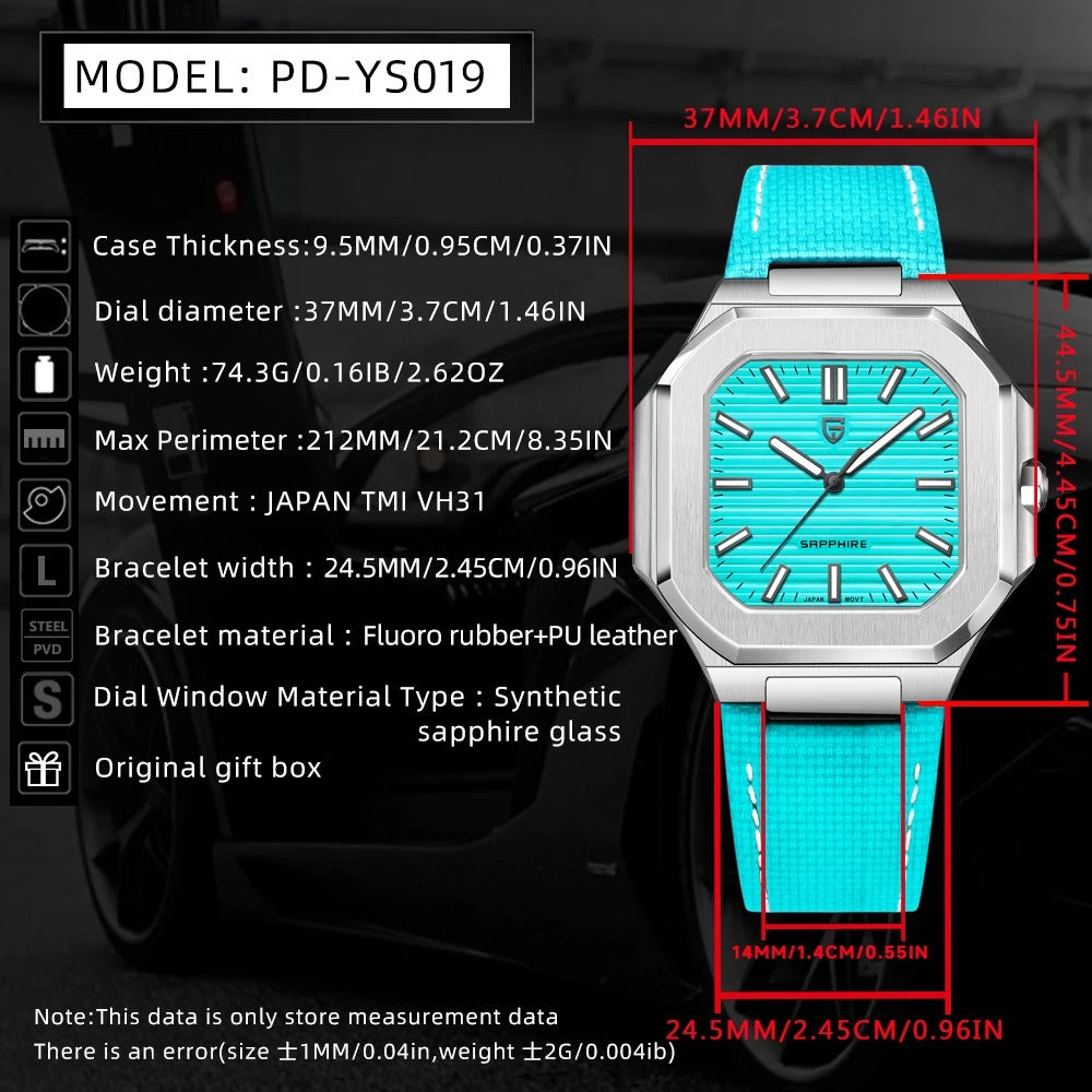 PAGANI DESIGN 2025 New Square Men's Watches Luxury Quartz Watch