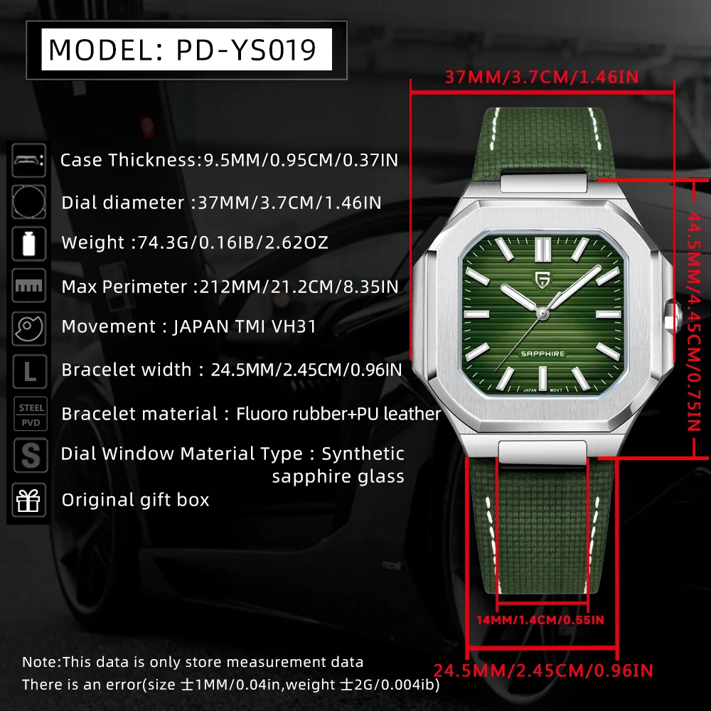 PAGANI DESIGN 2025 New Square Men's Watches Luxury Quartz Watch