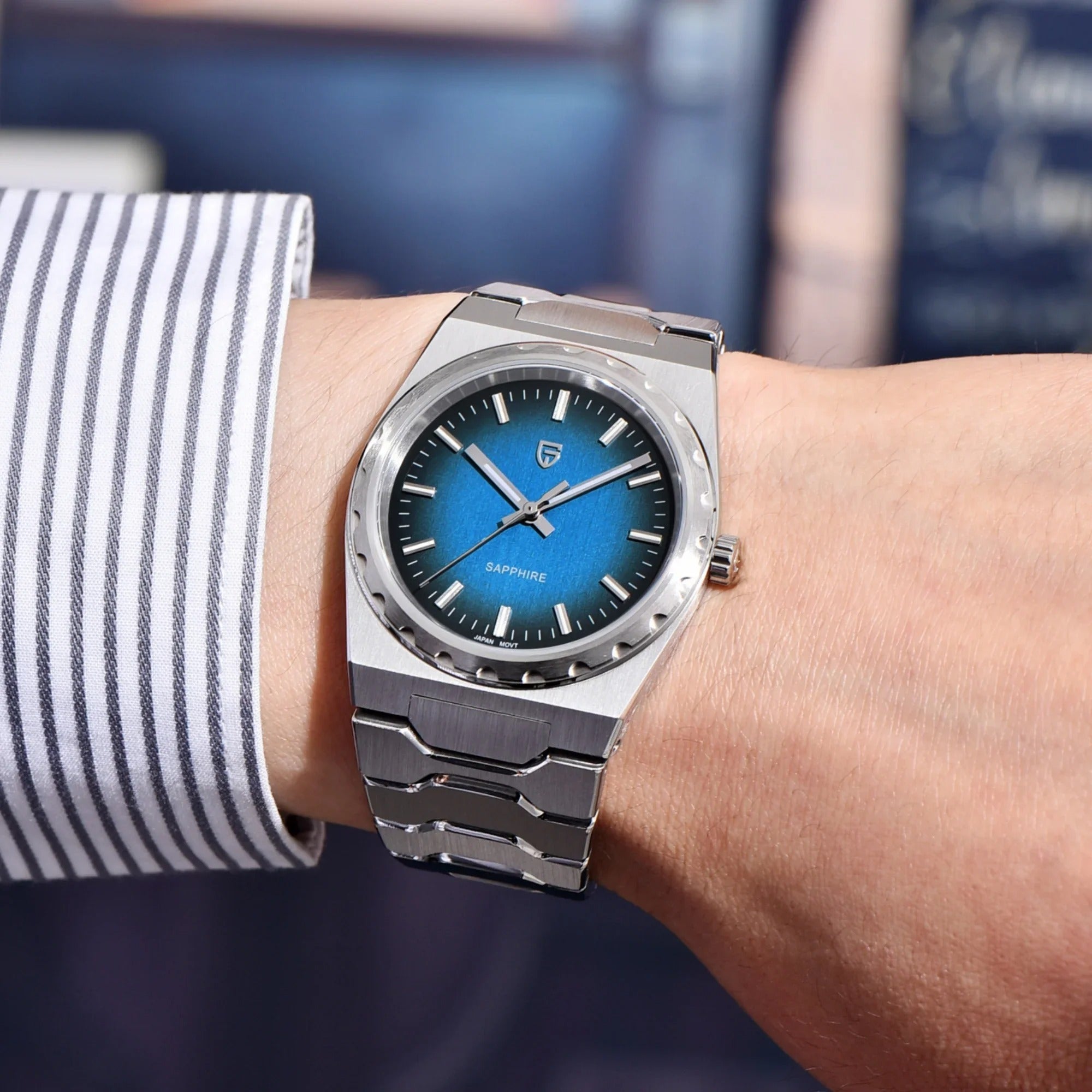 Pagani Design Blue Dial Sapphire Crystal 37MM, Seiko VJ21 Quartz Movement