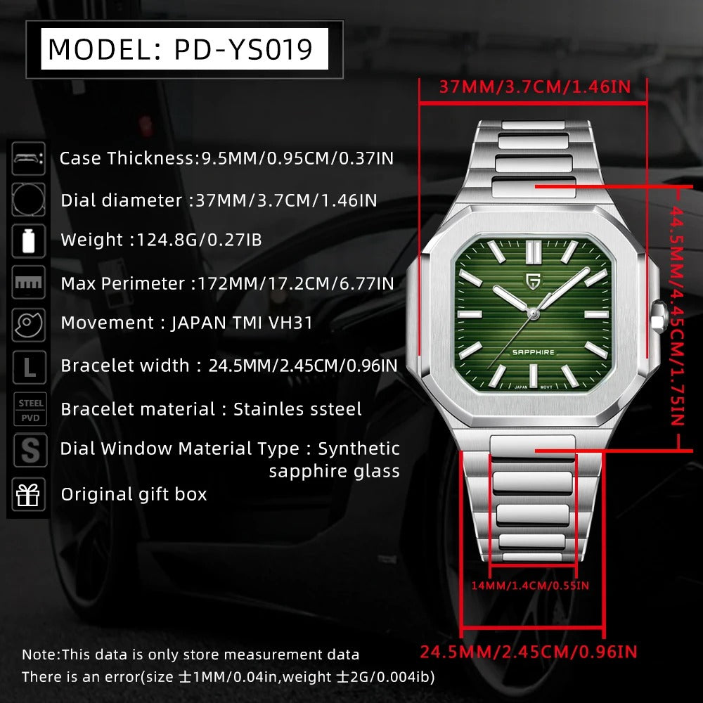 PAGANI DESIGN 2025 New Square Men's Watches Luxury Quartz Watch